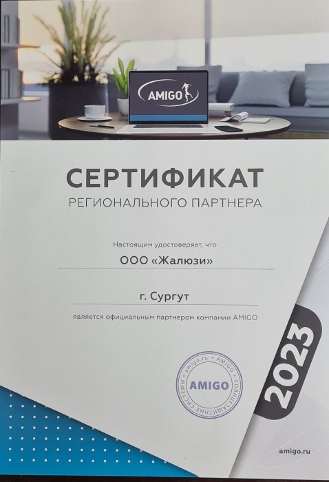 Сертификат официального дилера "Amigo"